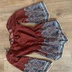 Boho Red Paisley Off-Shoulder Top
